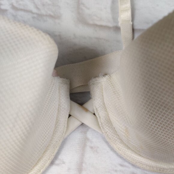 Victorias Secret 34C Ivory Lace Embroidered Underwire Bra Lightly Lined Mesh Cup - Picture 8 of 11